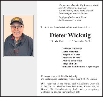 Anzeige von Dieter Wicknig 