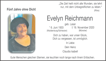 Anzeige von Evelyn Reichmann 