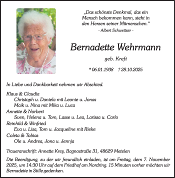 Anzeige von Bernadette Wehrmann 