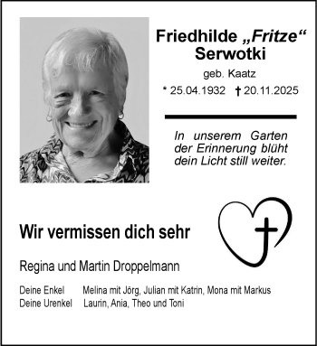 Anzeige von Friedhilde Serwotki   