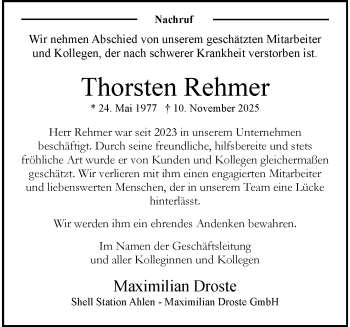 Anzeige von Thorsten Rehmer 