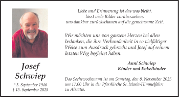 Anzeige von Josef Schwiep 