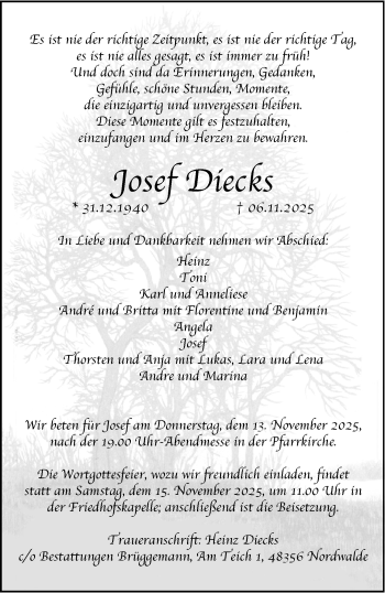 Anzeige von Josef Diecks 