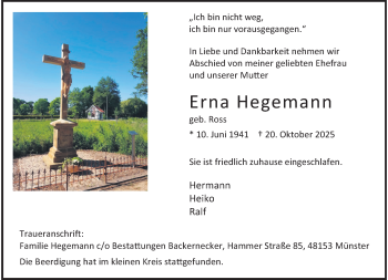 Anzeige von Erna Hegemann 