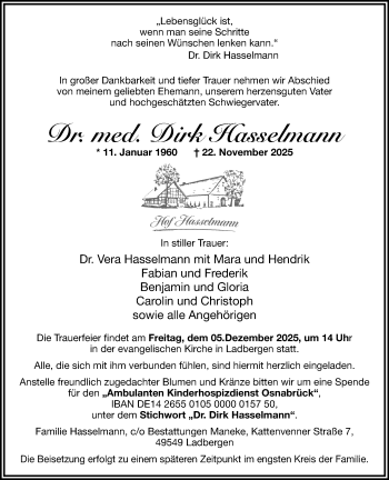 Anzeige von Dr. med. Dirk Hasselmann 