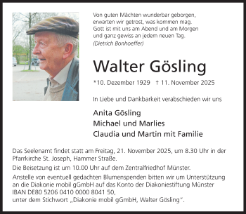 Anzeige von Walter Gösling 