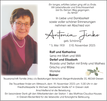 Anzeige von Antonia Jinko 