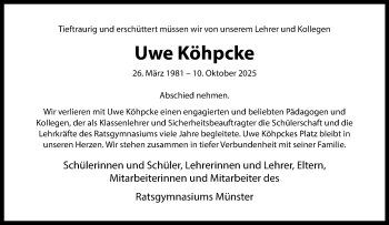 Anzeige von Uwe Köhpcke 