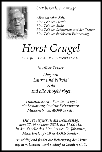 Anzeige von Horst Grugel 
