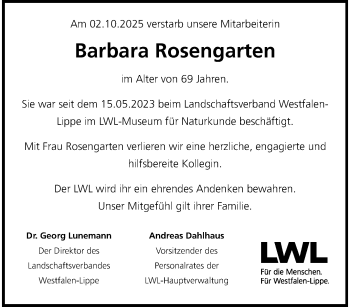 Anzeige von Barbara Rosengarten 