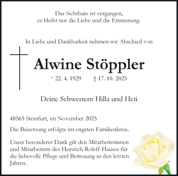 Anzeige von Alwine Stöppler 