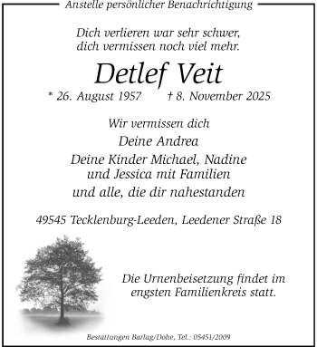 Anzeige von Detlef Veit 
