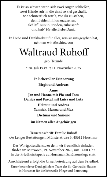 Anzeige von Waltraud Ruhoff 