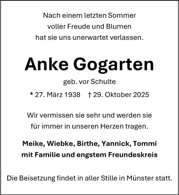 Anzeige von Anke Gogarten 