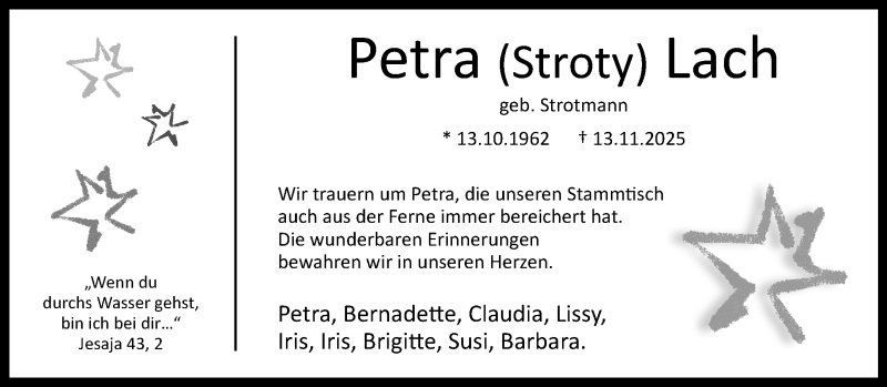  Traueranzeige für Petra Lach vom 29.11.2025 aus 