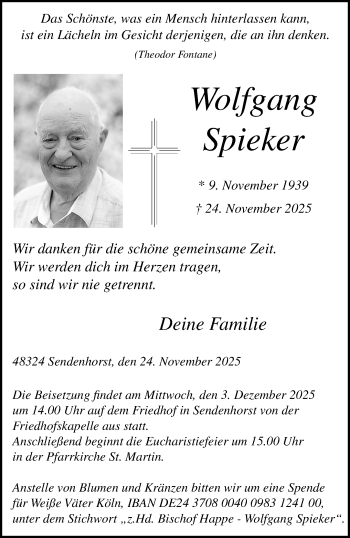 Anzeige von Wolfgang Spieker 