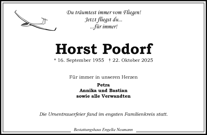  Traueranzeige für Horst Podorf vom 15.11.2025 aus 