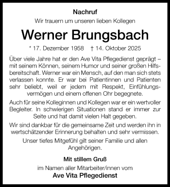 Anzeige von Werner Brungsbach 