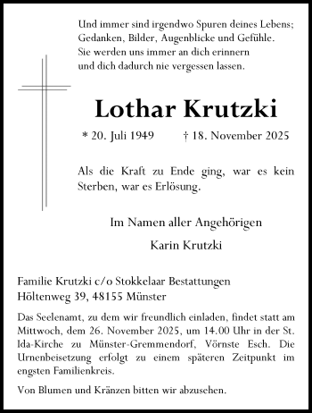 Anzeige von Lothar Krutzki 