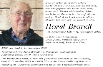 Anzeige von Horst Brandt 