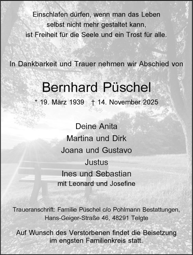  Traueranzeige für Bernhard Püschel vom 19.11.2025 aus 