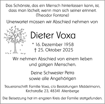 Anzeige von Dieter Voxa 