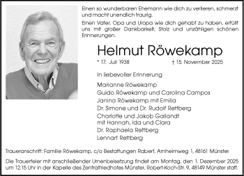 Anzeige von Helmut Röwekamp 