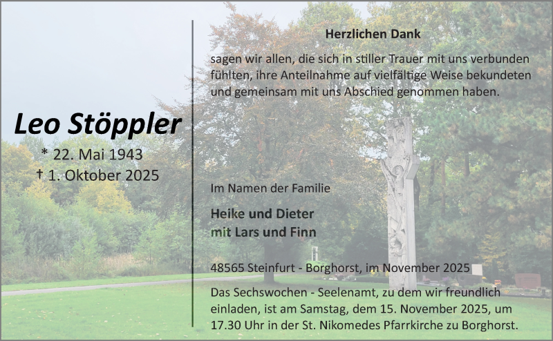  Traueranzeige für Leo Stöppler vom 08.11.2025 aus 