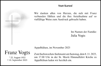 Anzeige von Franz Vogts 