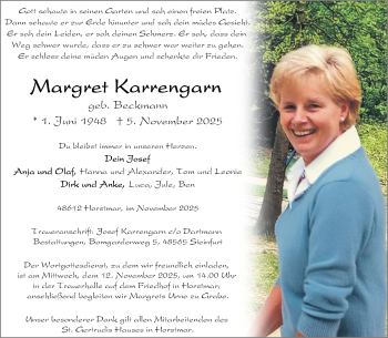 Anzeige von Margret Karrengarn 