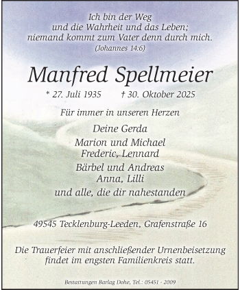 Anzeige von Manfred Spellmeier 