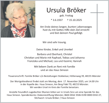 Anzeige von Ursula Bröker 