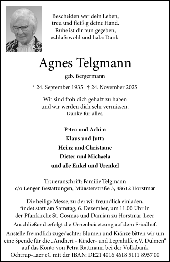 Anzeige von Agnes Telgmann 