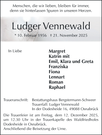 Anzeige von Ludger Vennewald 