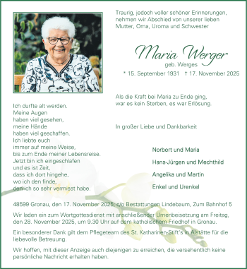 Anzeige von Maria Werger 