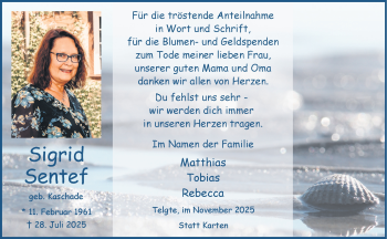 Anzeige von Sigrid Sentef 