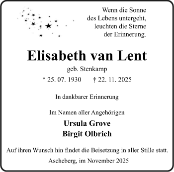 Anzeige von Elisabeth van Lent 