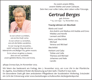 Anzeige von Gertrud Berges 
