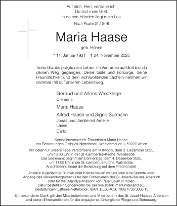 Anzeige von Maria Haase 