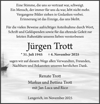 Anzeige von Jürgen Trott 