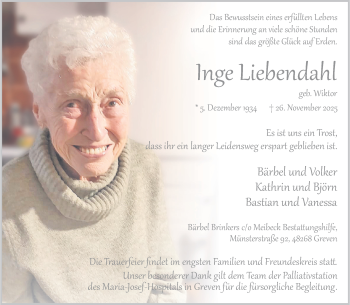 Anzeige von Inge Liebendahl 