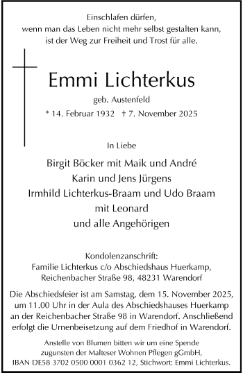 Anzeige von Emmi Lichterkus 