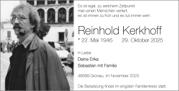 Anzeige von Reinhold Kerkhoff 