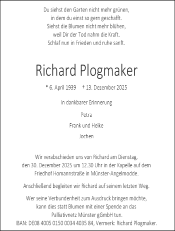 Anzeige von Richard Plogmaker 