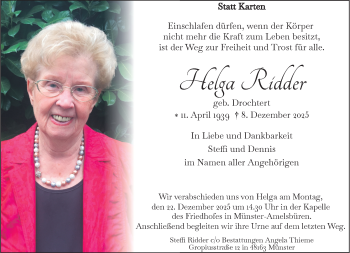 Anzeige von Helga Ridder 