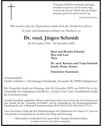 Anzeige von Dr. med. Jürgen Schmidt 