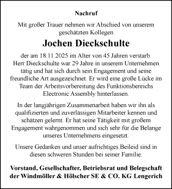 Anzeige von Jochen Dieckschulte 