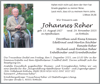 Anzeige von Johannes Reher 