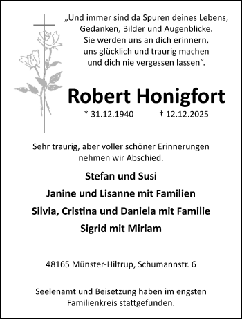Anzeige von Robert Honigfort 