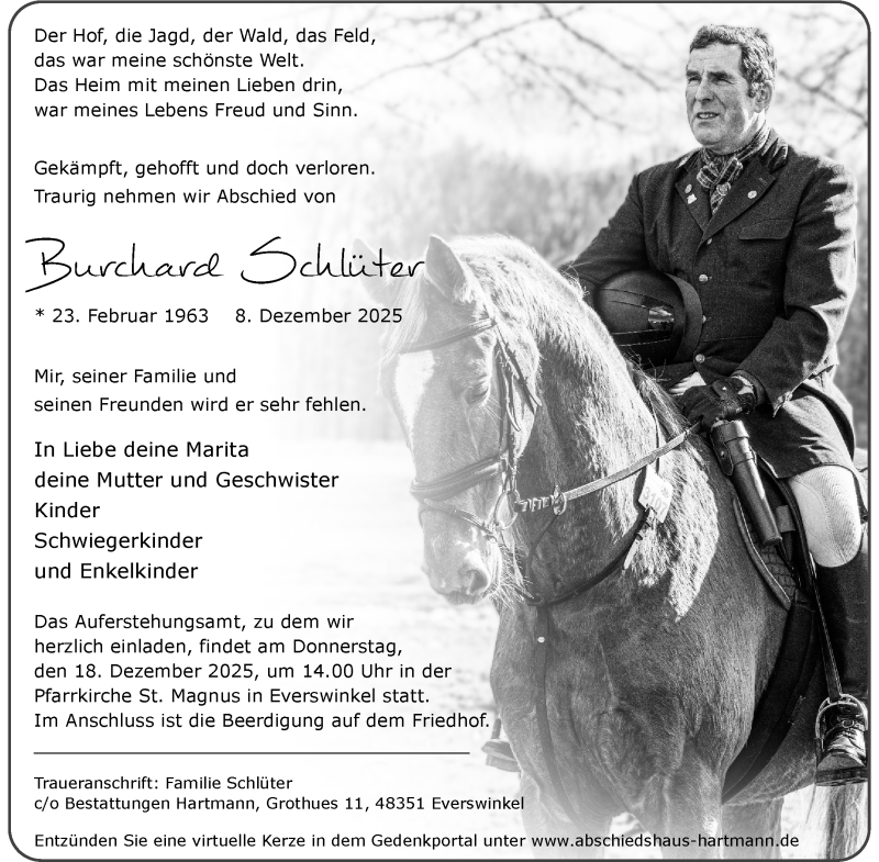  Traueranzeige für Burchard Schlüter vom 13.12.2025 aus 